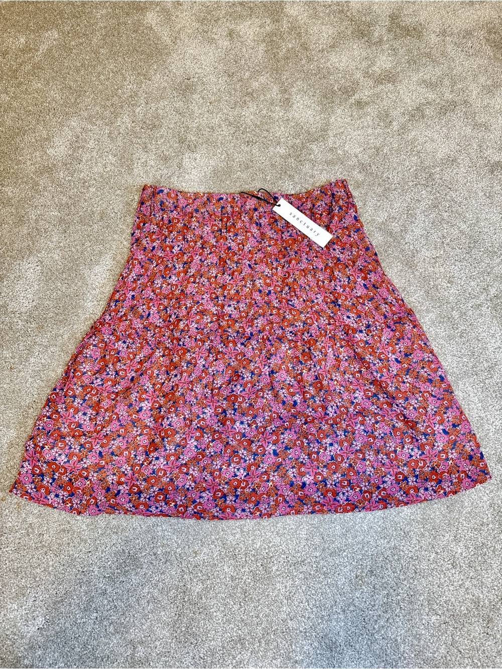 Sanctuary Floral Mini Skirt XS Pink Red Boho Tiered Lined NWT